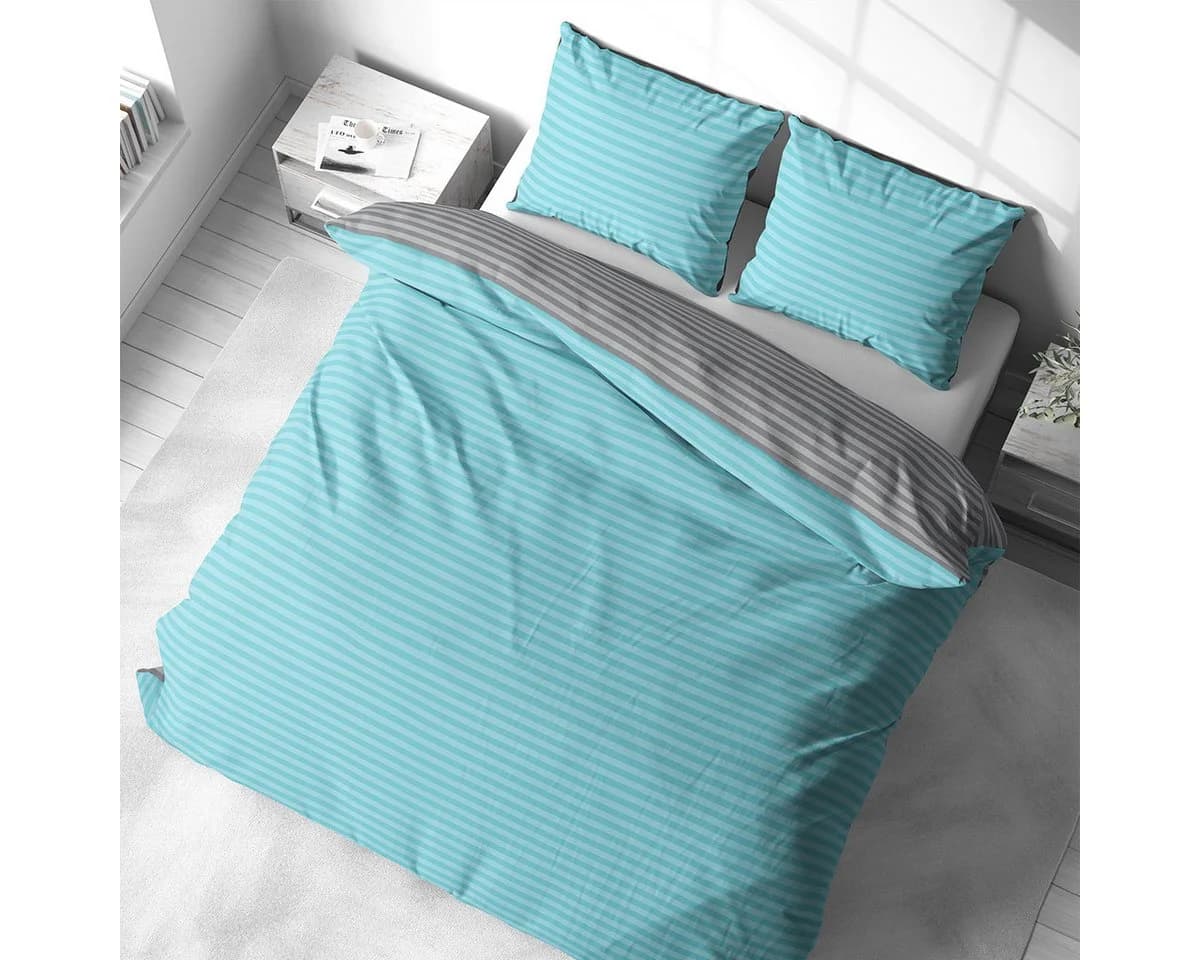 Visaggio Wendebettwäsche Baumwolle Polyester Gestreift Grau Blau Lila Rosa