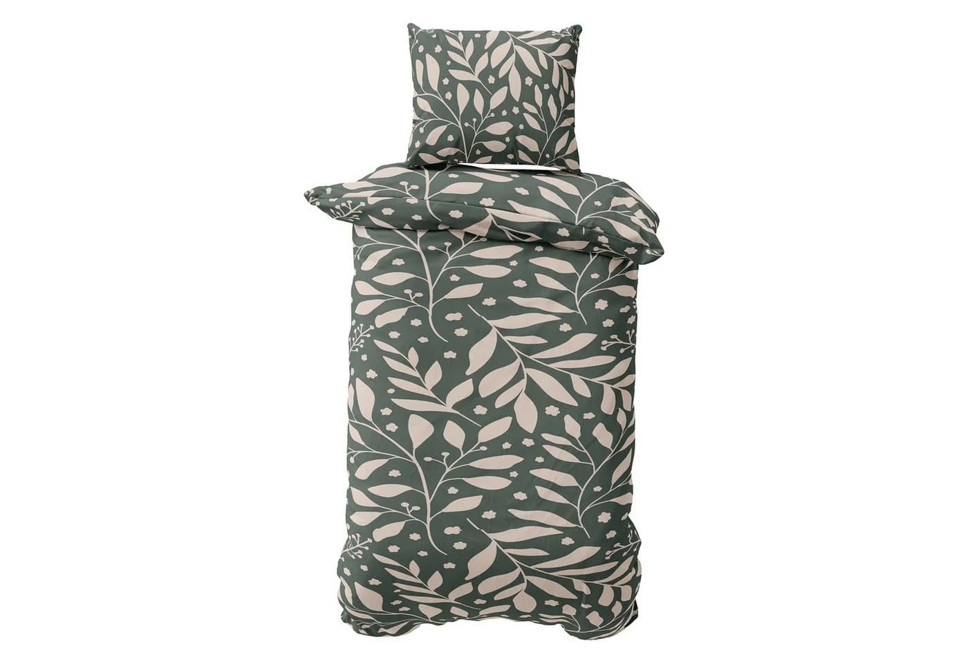 Visaggio Bettwäsche Jersey 4-teilig Baumwolle Floral Grün Beige