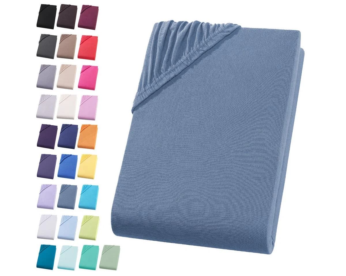 Visaggio Spannbettlaken Jersey Rauchblau 100% Baumwolle - Bild 2