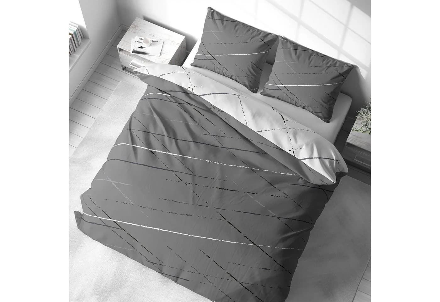Visaggio Wendebettwäsche Streifen Beige Grau Grün 3-teilig