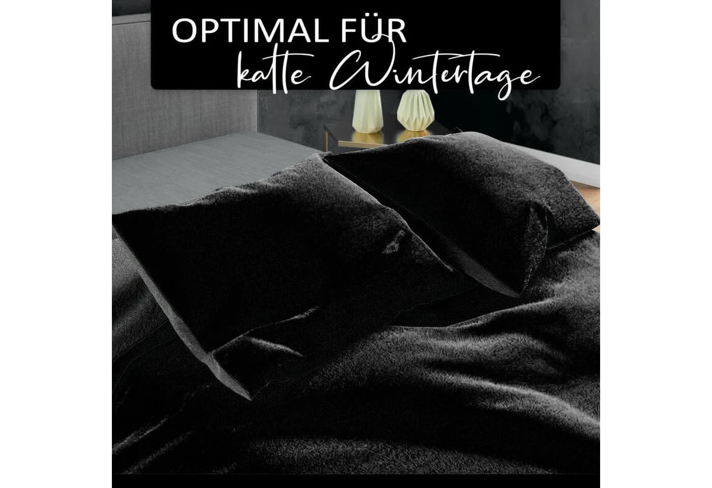 Visaggio Bettwäsche Winter Teddy Plüsch Schwarz Wendefunktion - Bild 5