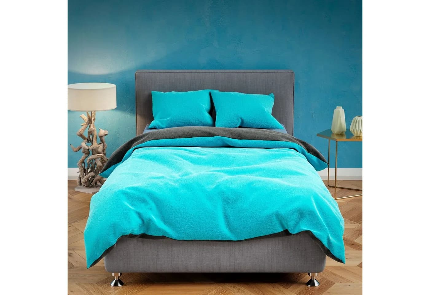 Visaggio Bettwäsche Winter Teddy Plüsch Fleece Wende Cashmere Touch Türkis