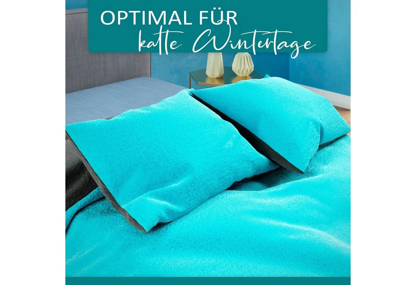 Visaggio Bettwäsche Winter Teddy Plüsch Fleece Wende Cashmere Touch Türkis - Bild 5