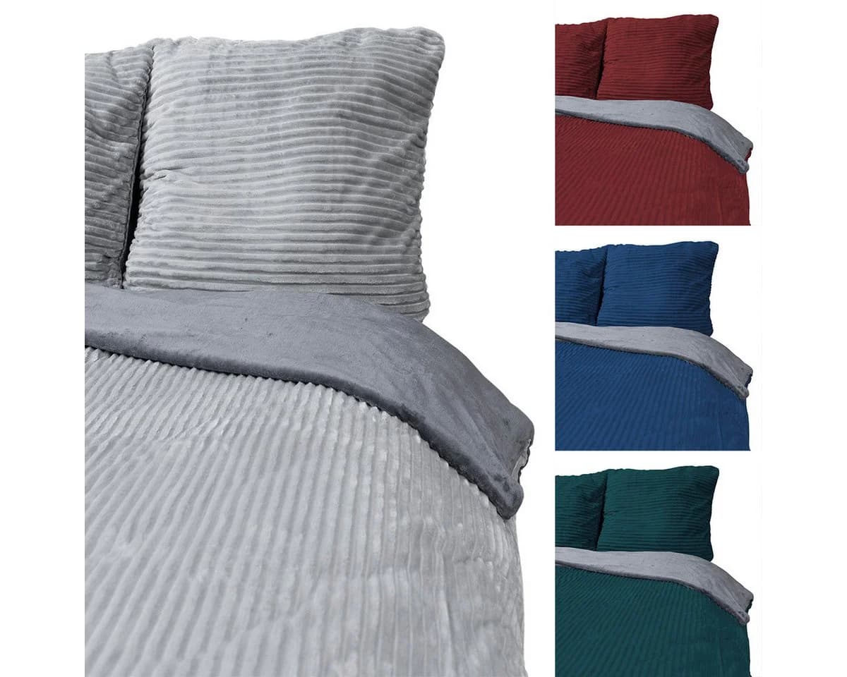 Visaggio Bettwäsche Teddyplüsch Grau Cord Optik Mikrofaser