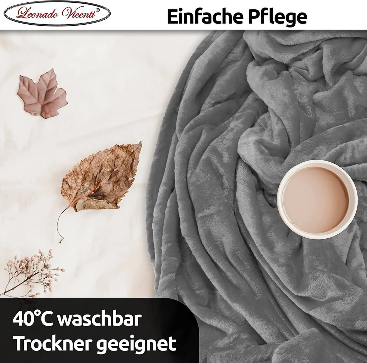 Visaggio Kuscheldecke Grau Polyester Flauschig - Bild 4