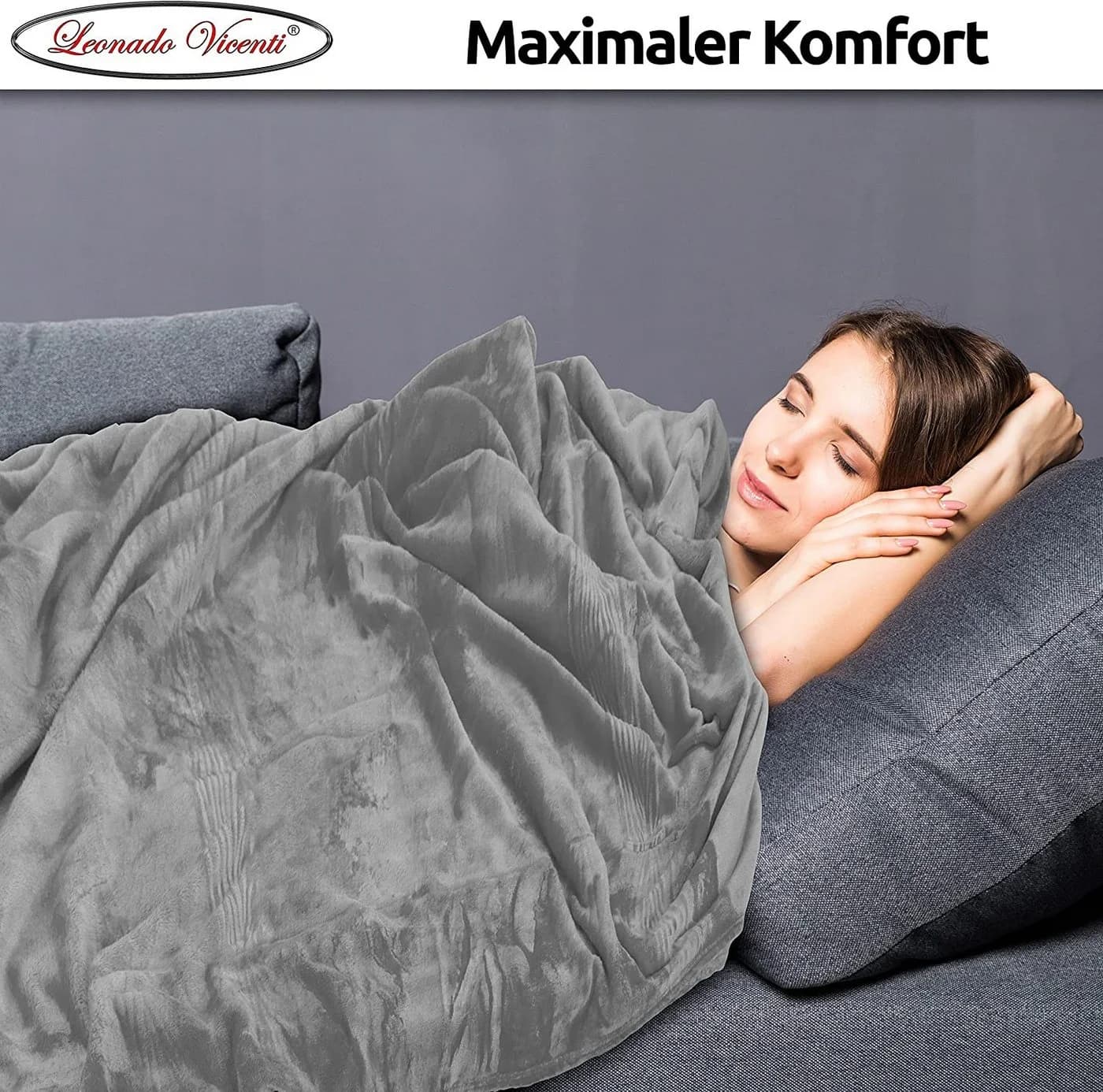 Visaggio Kuscheldecke Grau Polyester Flauschig - Bild 5