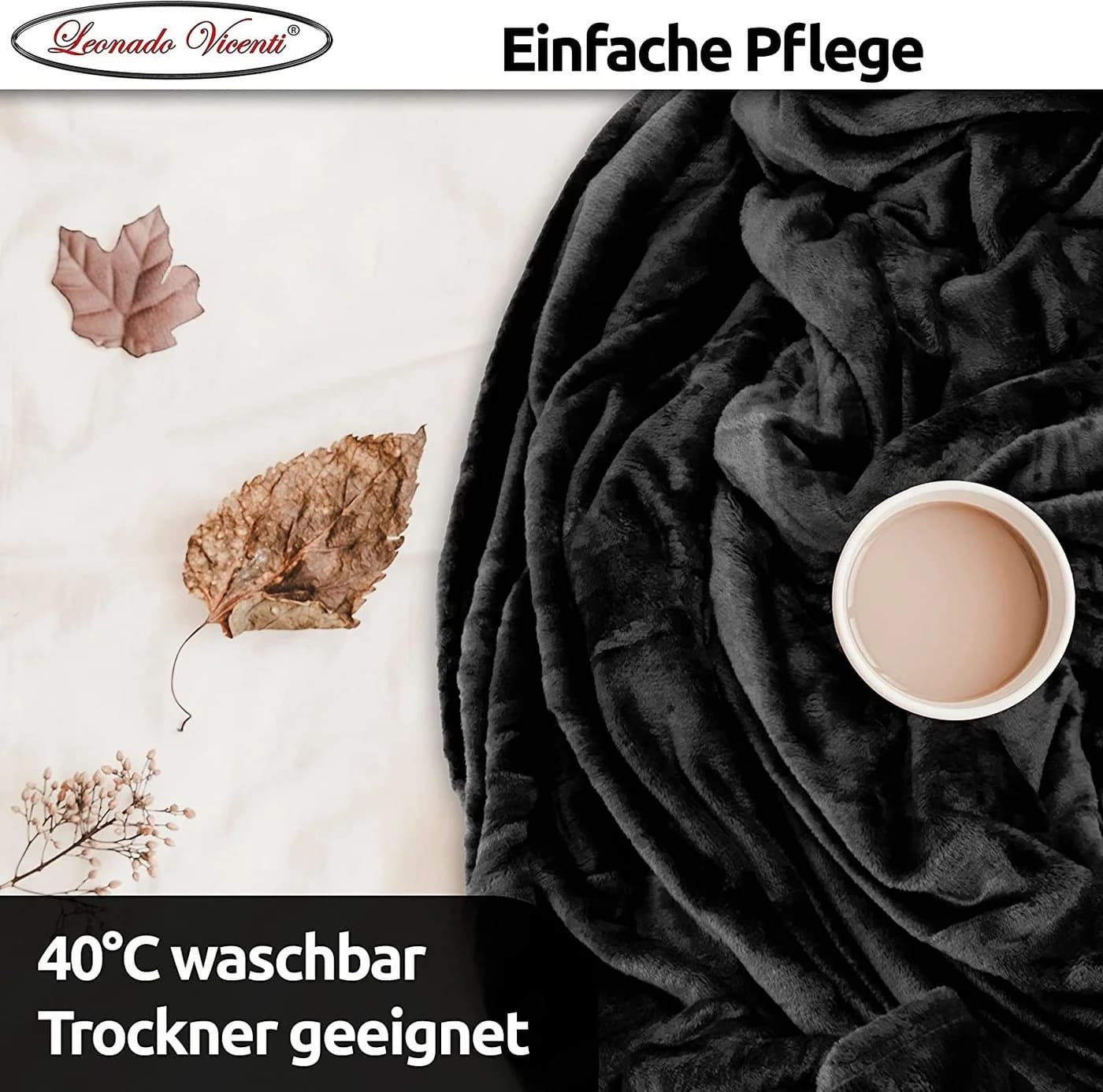 Visaggio Kuscheldecke Schwarz Fleece Sofadecke - Bild 4