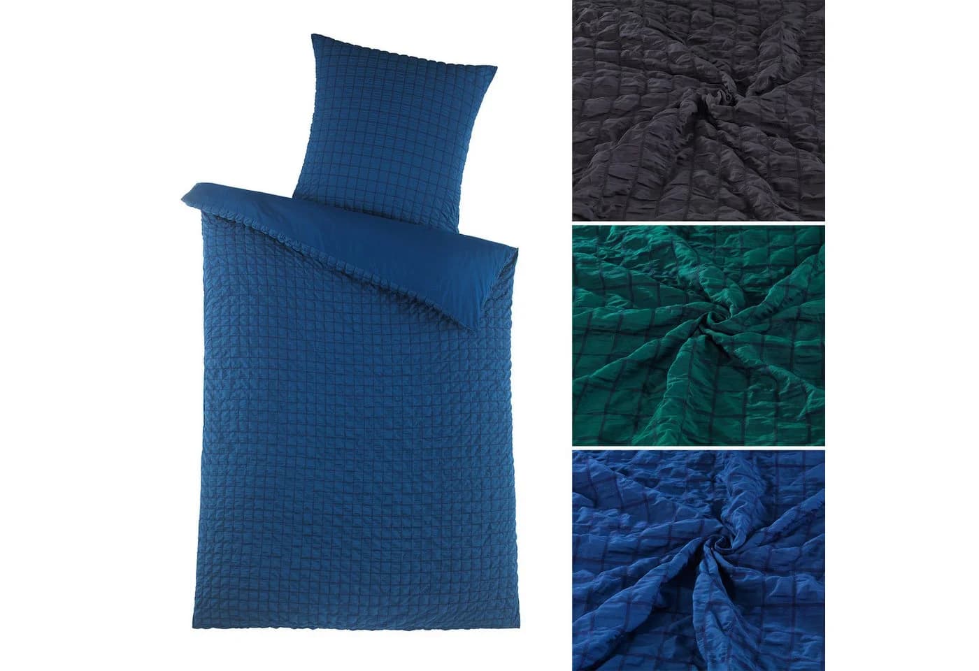 Visaggio Seersucker Bettwäsche Set 4-teilig Blau Gestreift
