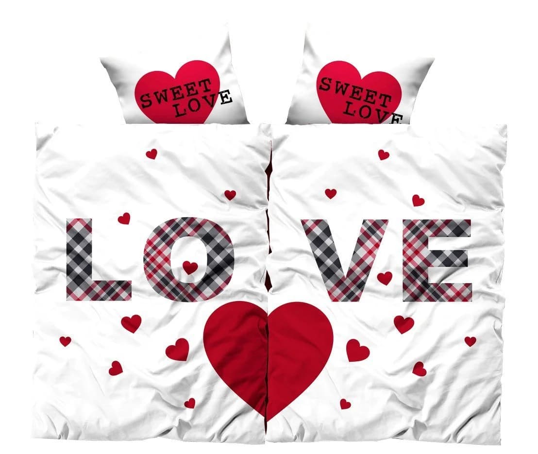 Visaggio Partnerbettwäsche Mikrofaser 4-teilig mit LOVE-Schriftzug und Herzen - Bild 2