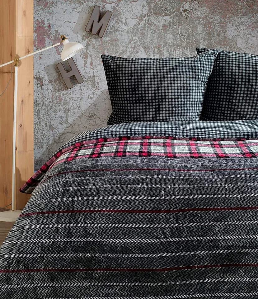 Visaggio Winter Teddy Plüsch Bettwäsche Flauschig Warm Fleece 2-Teilig Cashmere Touch Gestreift