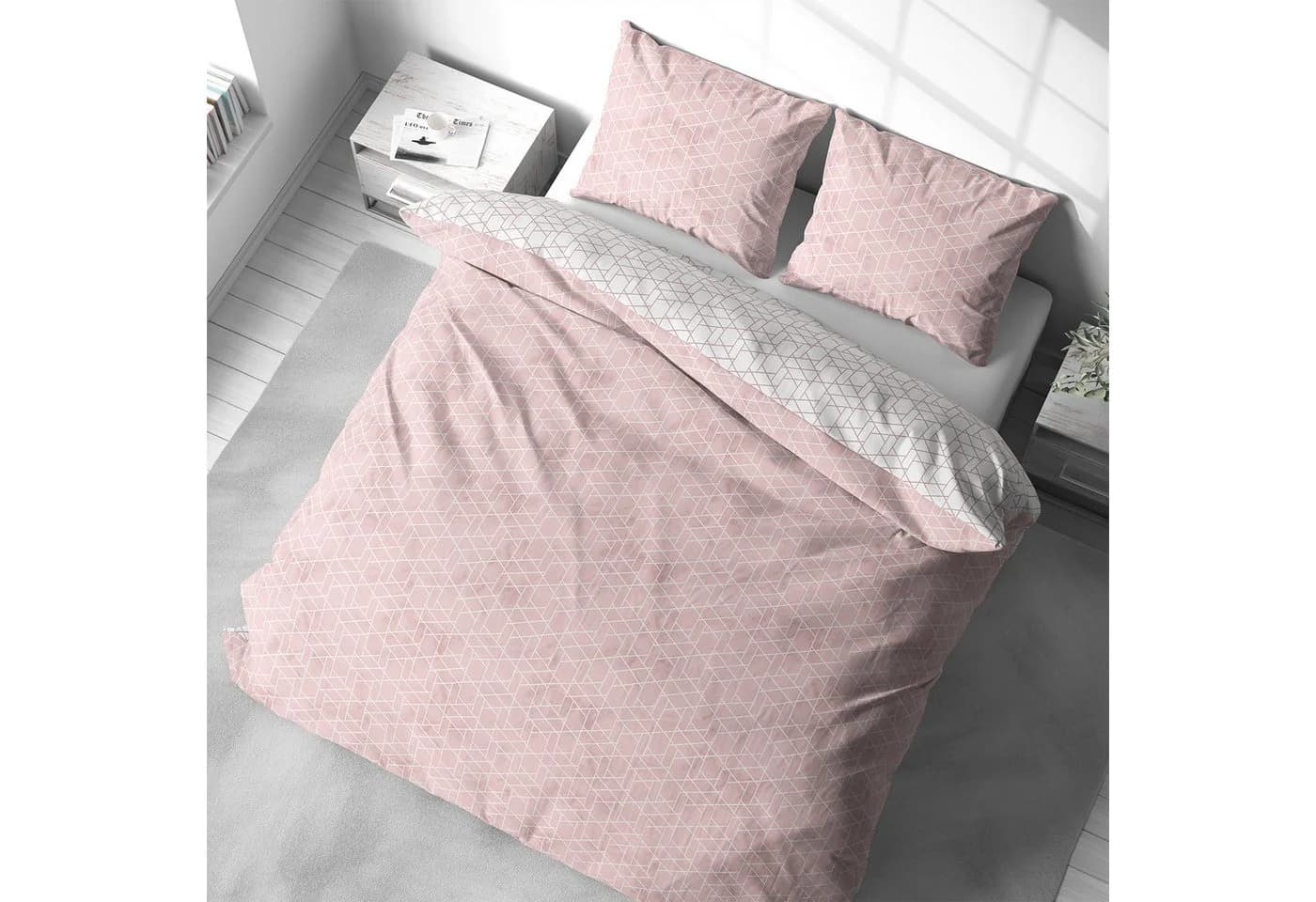 Visaggio Wendebettwäsche 100% Baumwolle Rosa Weiß Rauten Design