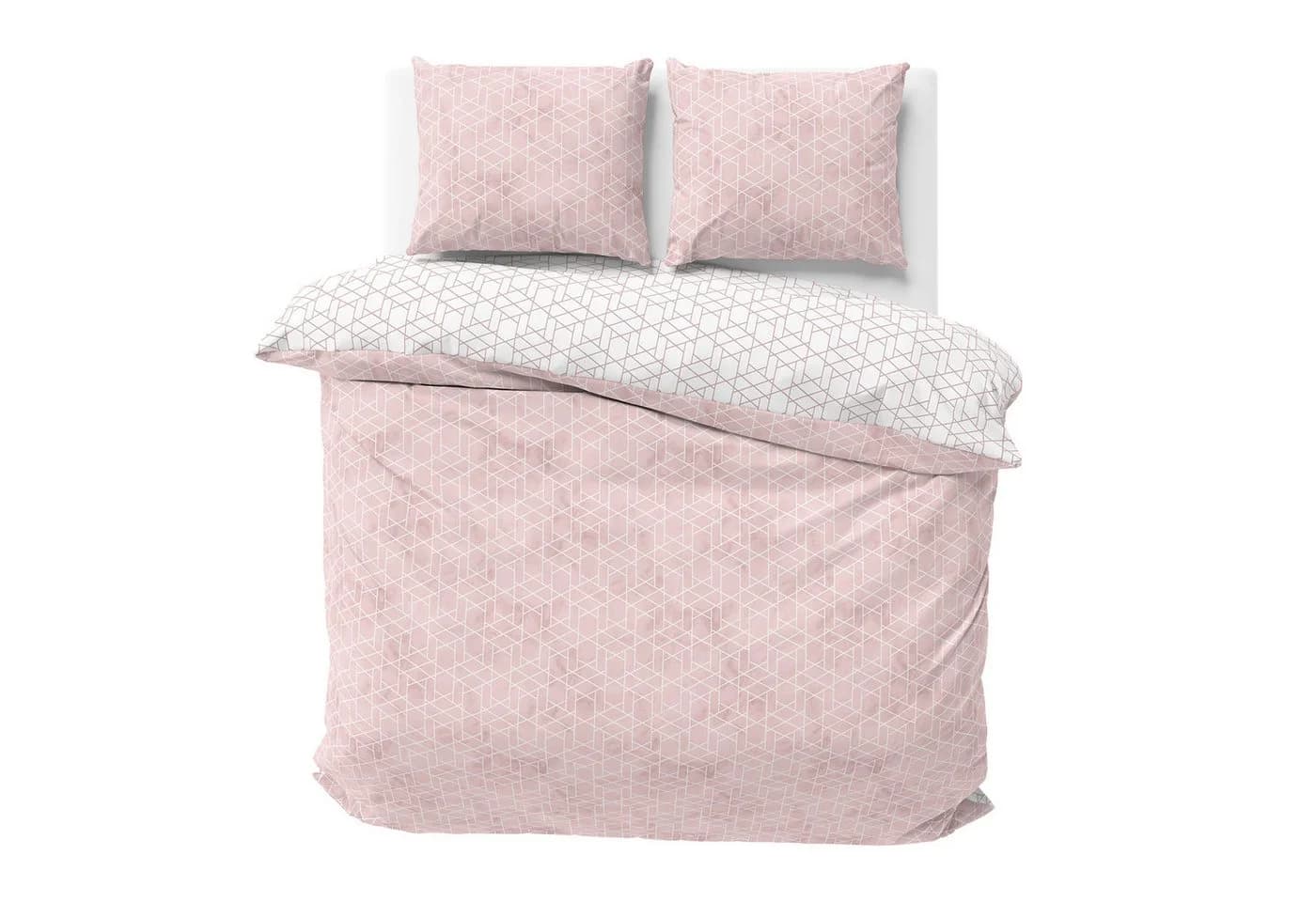 Visaggio Wendebettwäsche 100% Baumwolle Rosa Weiß Rauten Design - Bild 2