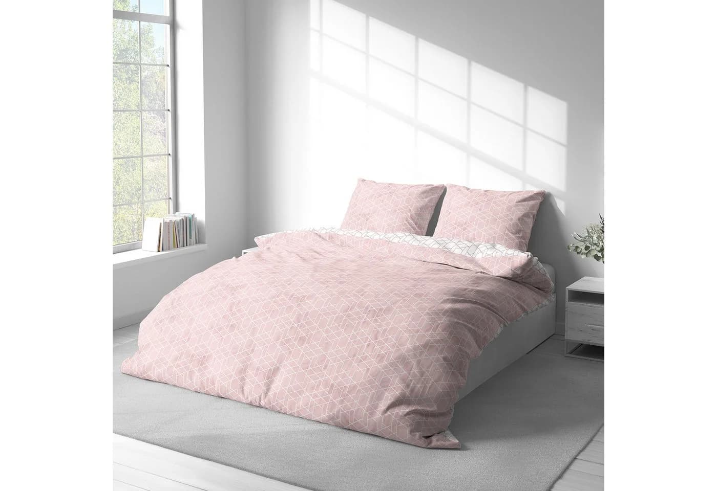 Visaggio Wendebettwäsche 100% Baumwolle Rosa Weiß Rauten Design - Bild 3
