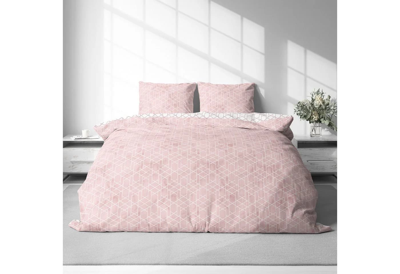 Visaggio Wendebettwäsche 100% Baumwolle Rosa Weiß Rauten Design - Bild 4