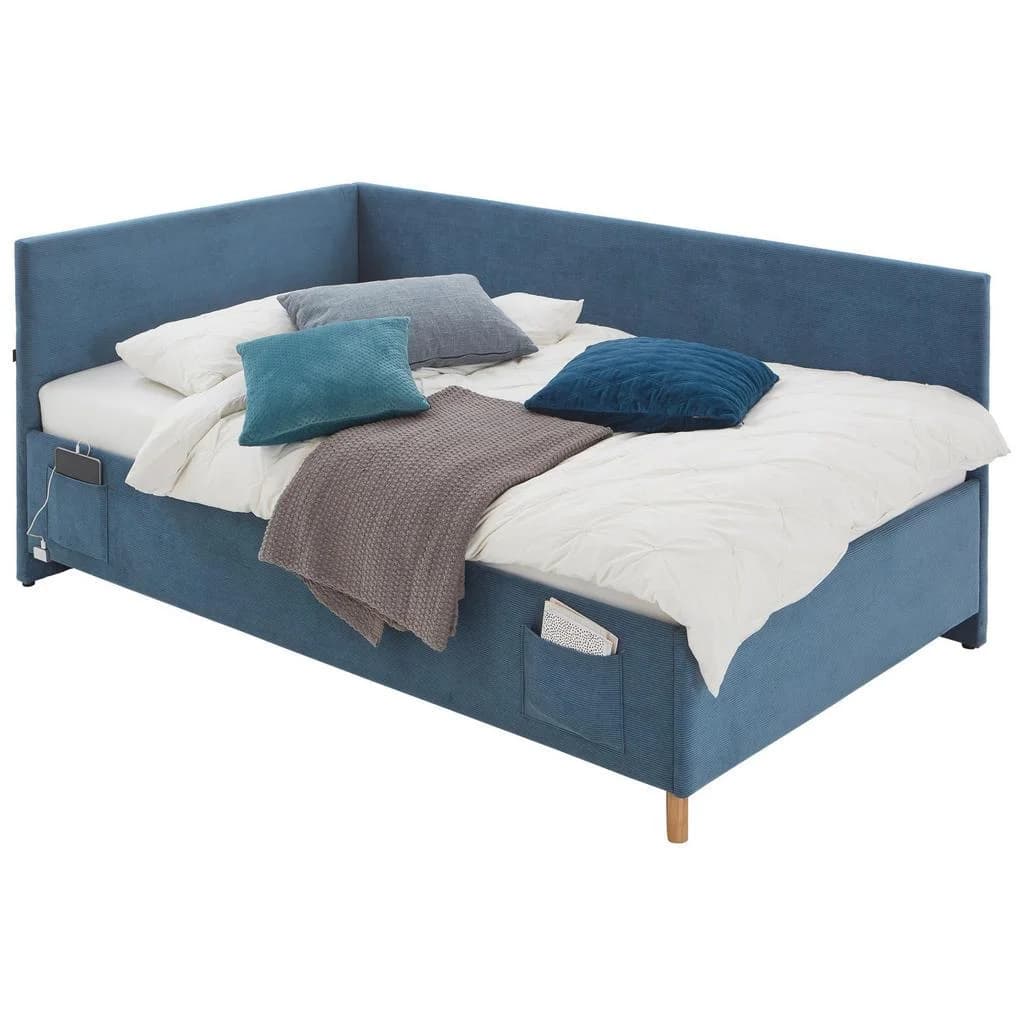 Stylife Polsterliege Blau Textil Eukalyptusholz