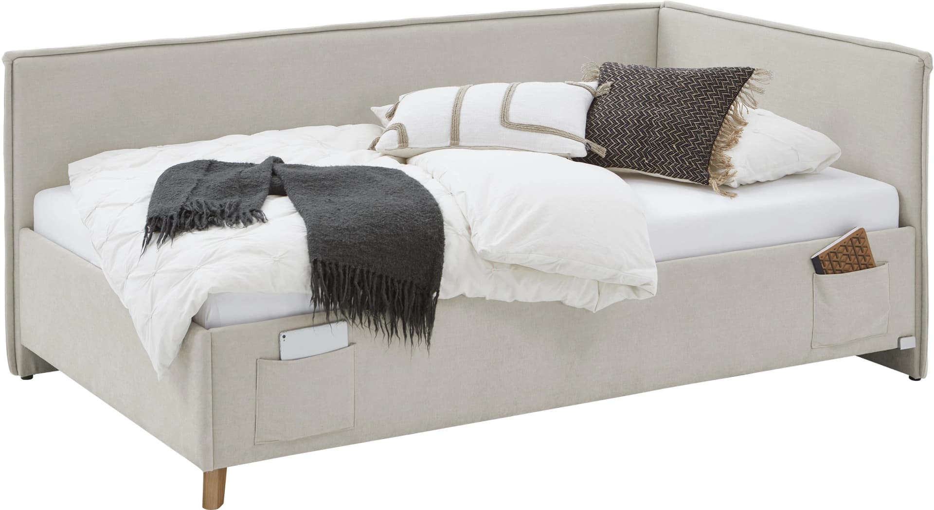 MEISE.MÖBEL Kinderbett FUN II Beige mit Bettkasten und USB-Anschluss