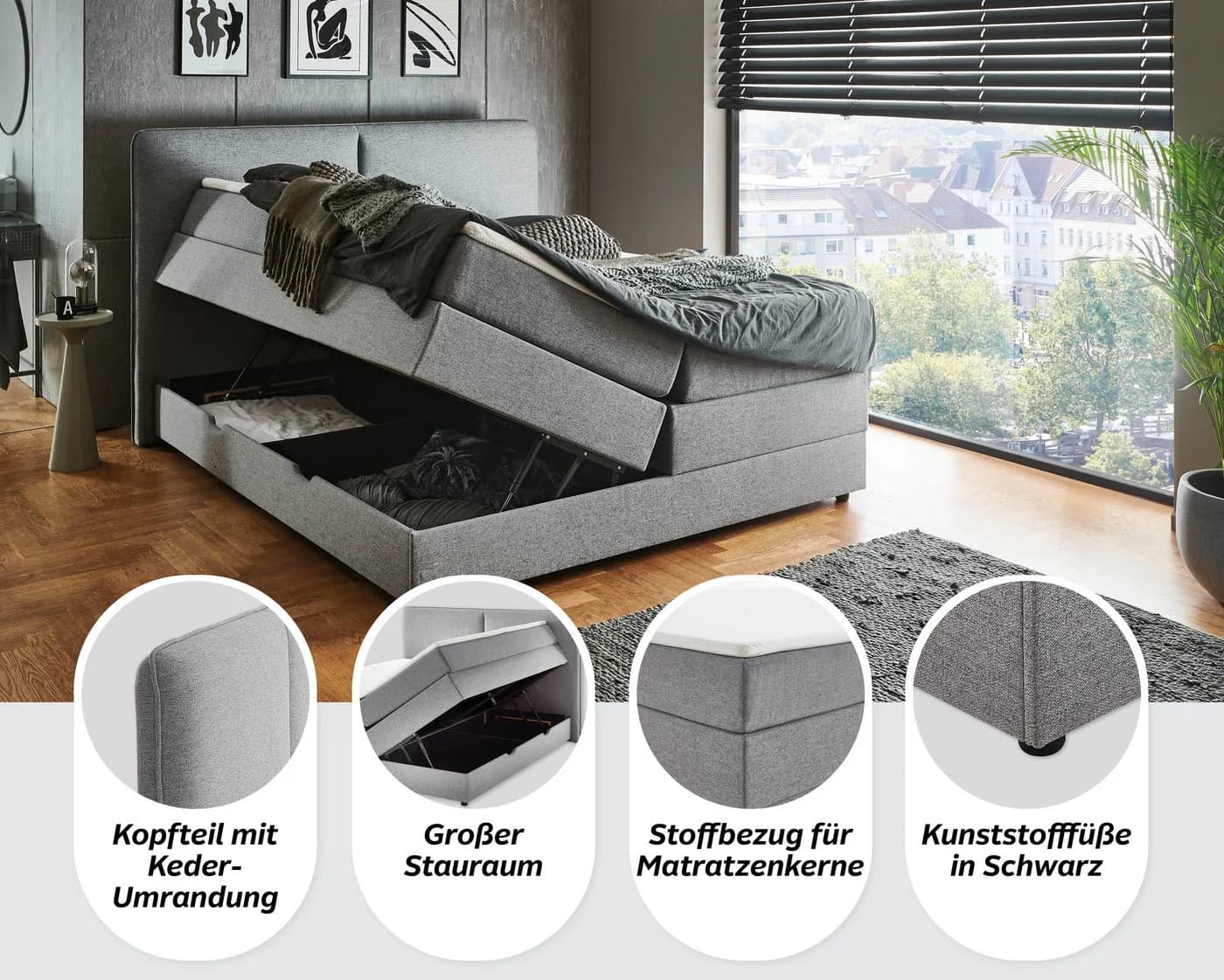 Boxbett Columbia Meise Möbel Grau mit extra großem Bettkasten - Bild 3
