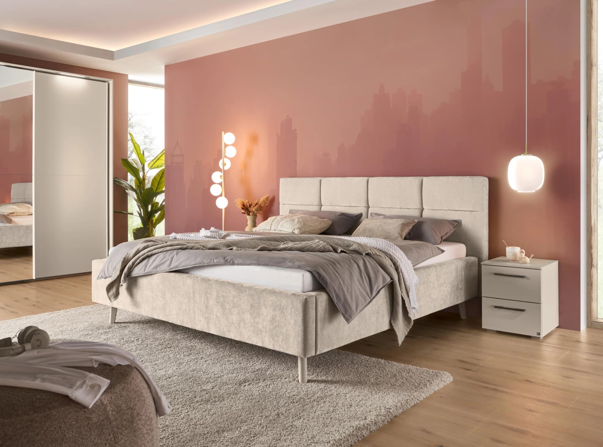 Polsterbett Cary 7-Zonen-Tonnentaschenfederkern-Matratze Beige Musterring