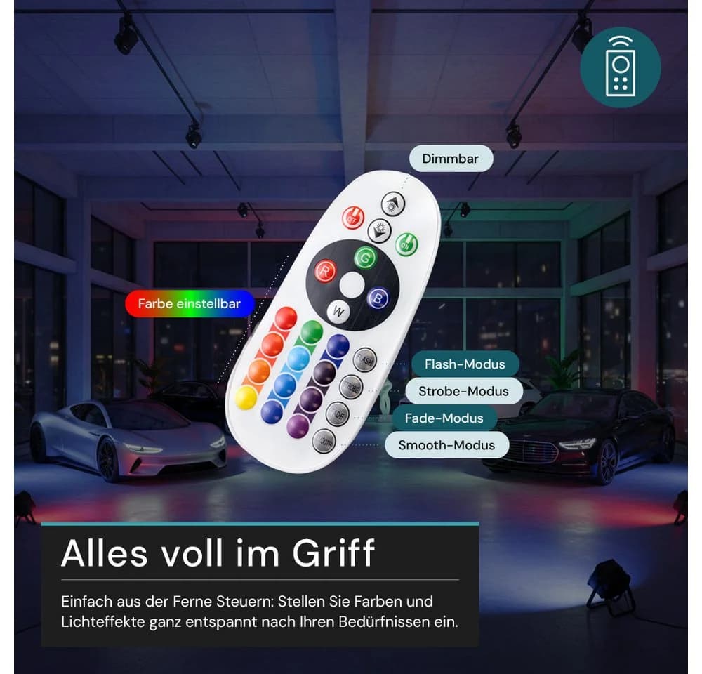 LUXULA RGB LED-Fluter LX400184 100W IP65 Schwarz mit Fernbedienung - Bild 4