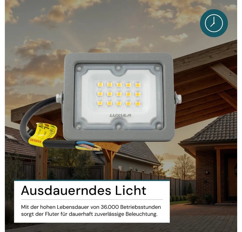LUXULA LED Flutlichtstrahler 10 W 4000 K Neutralweiß Grau - Bild 4