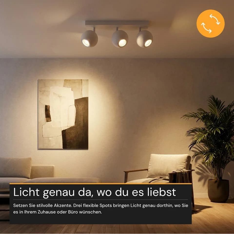 ENOVALITE LED Aufbaustrahler GLOBE 3-flammig Weiß Aluminium - Bild 3