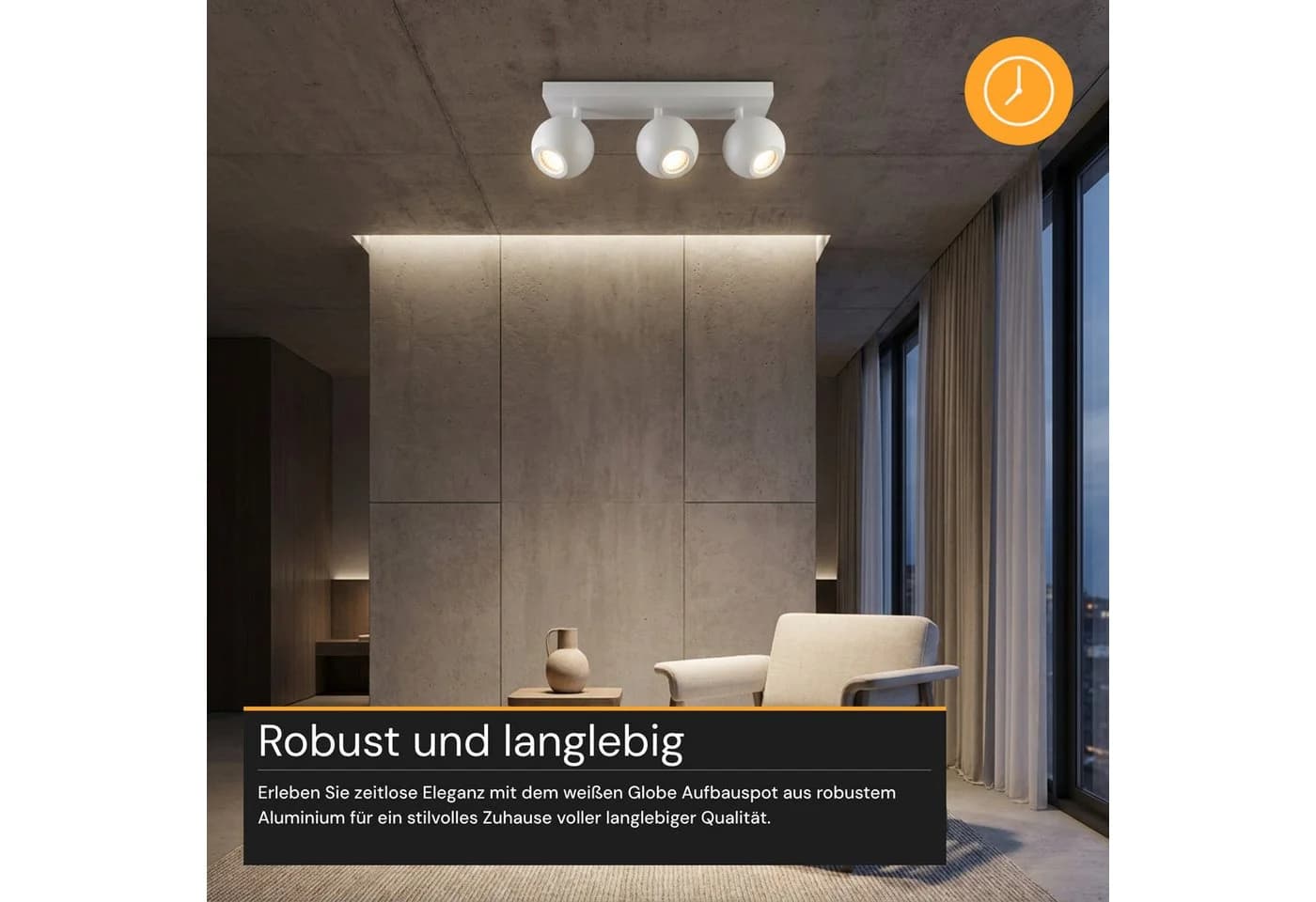 ENOVALITE LED Aufbaustrahler GLOBE 3-flammig Weiß Aluminium - Bild 4