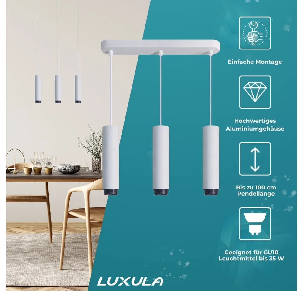LUXULA LED Pendelleuchte 3-fach Weiß Aluminium
