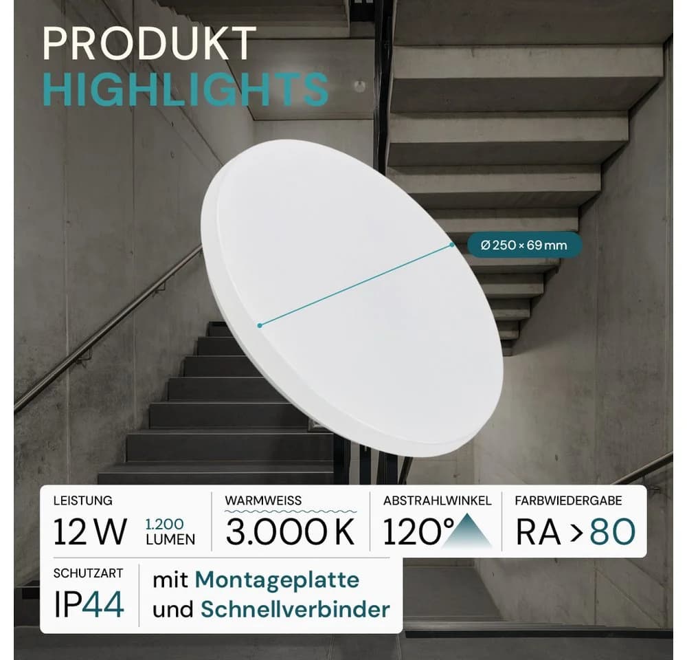 LUXULA LED Deckenleuchte 12W Warmweiß Kunststoff Aufbauleuchte