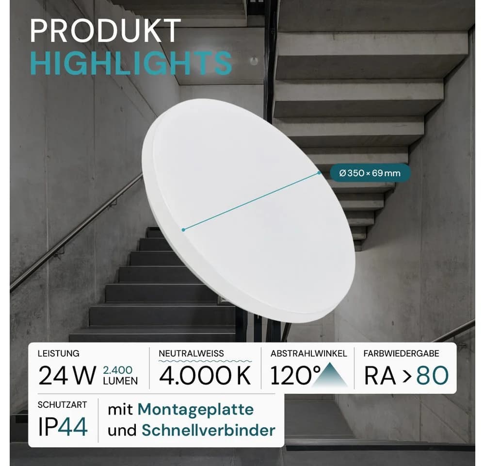 LUXULA LED Deckenleuchte 24W 4000K Neutralweiß IP44 Kunststoff - Bild 4