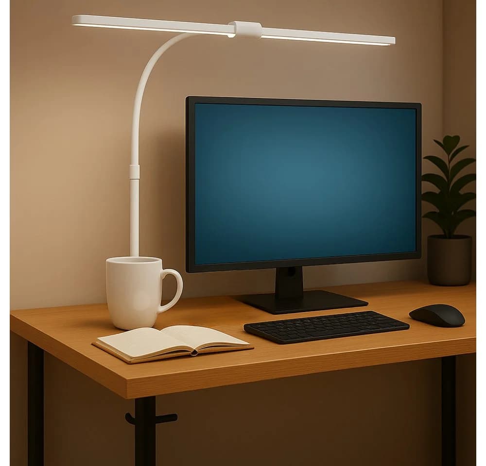 LUXULA LED Schreibtischlampe 80cm Dimmbar Doppelkopf Klemmleuchte Weiß - Bild 2