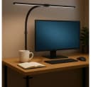 LUXULA LED Schreibtischlampe 80cm Dimmbare Doppelkopf Klemmleuchte Bild 2