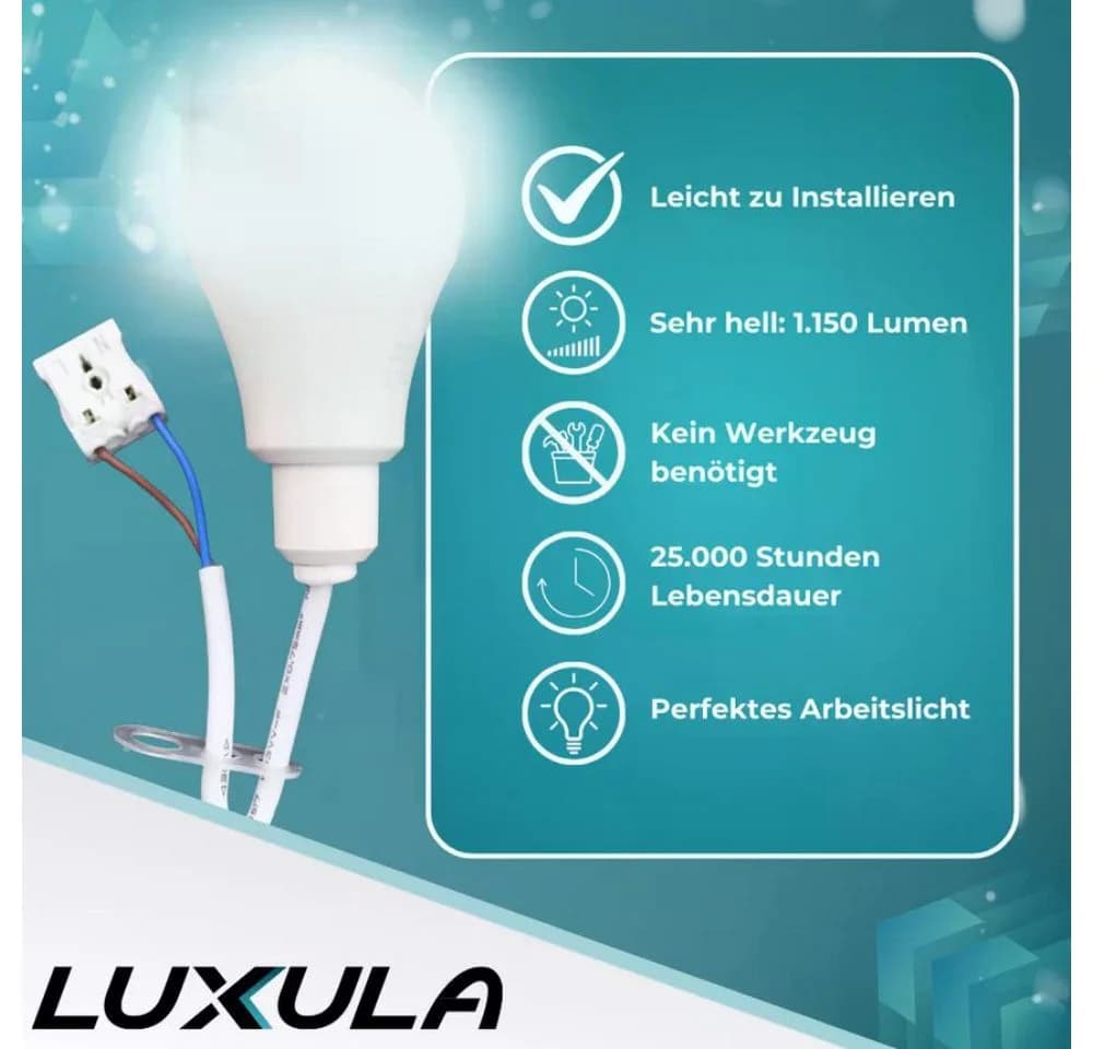 LUXULA LED-Renovierungslampe mit Klemme E27 4000K Weiß - Bild 3