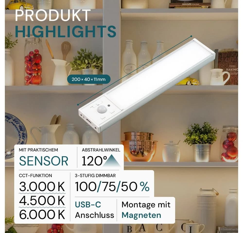 LUXULA LED Unterbauleuchte Silber mit Bewegungsmelder