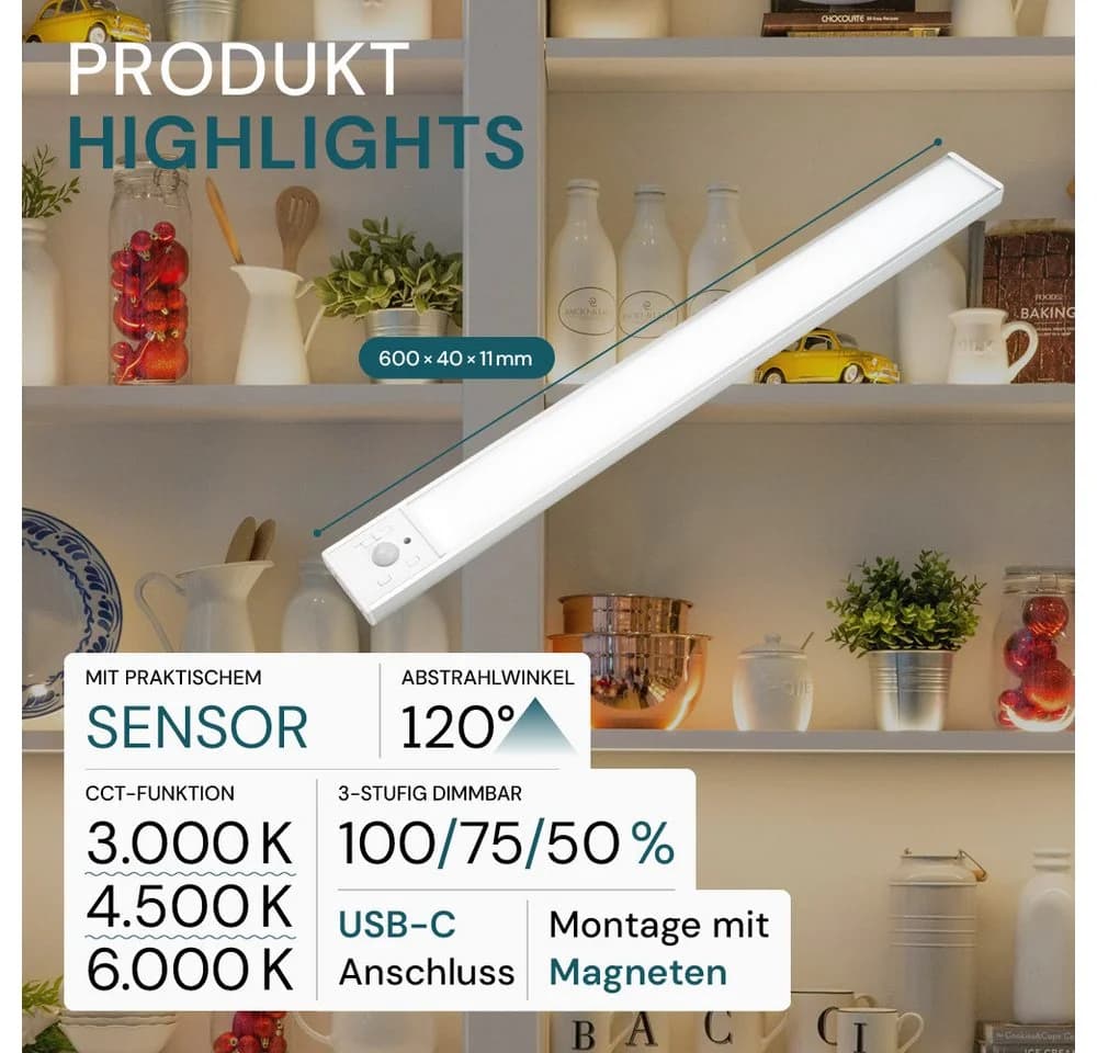 LUXULA LED Unterbauleuchte 60 cm Silber CCT dimmbar