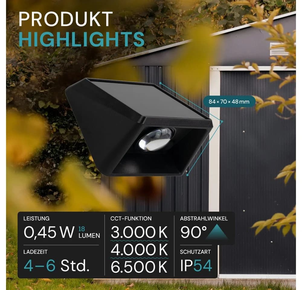LUXULA Solar-Wandleuchte Schwarz LED 18lm CCT Farbwechsler