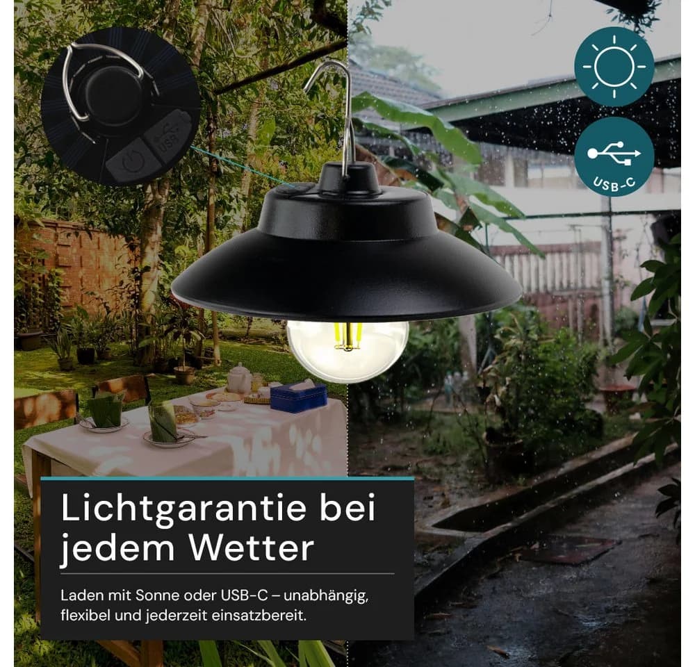 LUXULA LED Solarleuchte Campingleuchte Schwarz Dimmbar IP54 - Bild 3