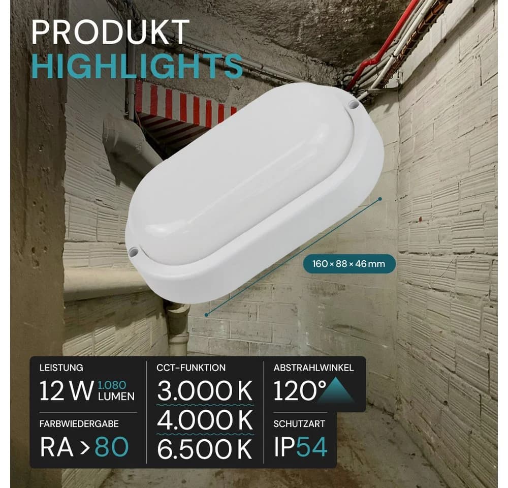 LUXULA LED Wandleuchte Oval Weiß CCT 3000K-6500K 12W