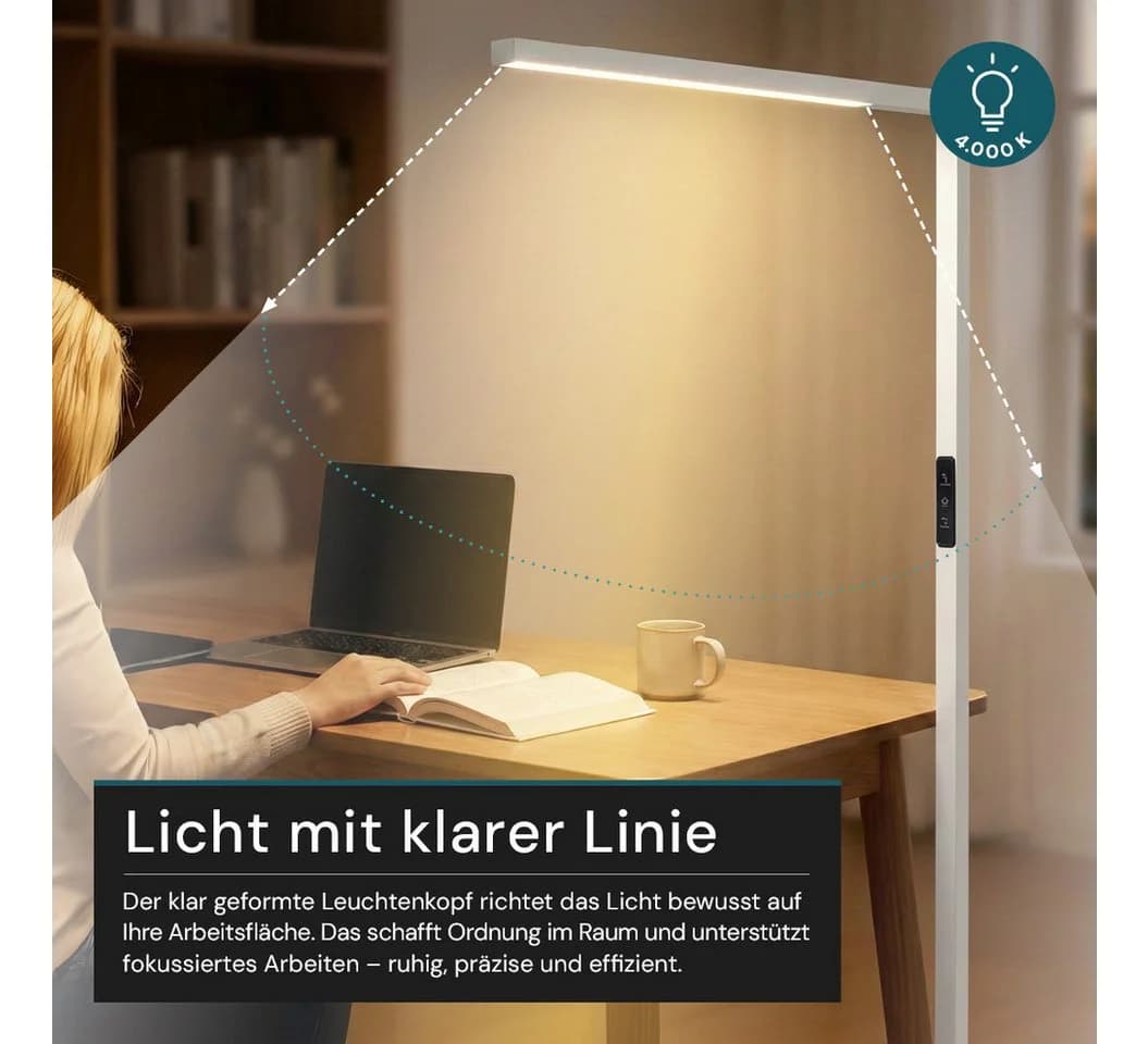 LUXULA LED Stehlampe 45 W 4000 K Neutralweiß Aluminium Touch-Dimmbar - Bild 2