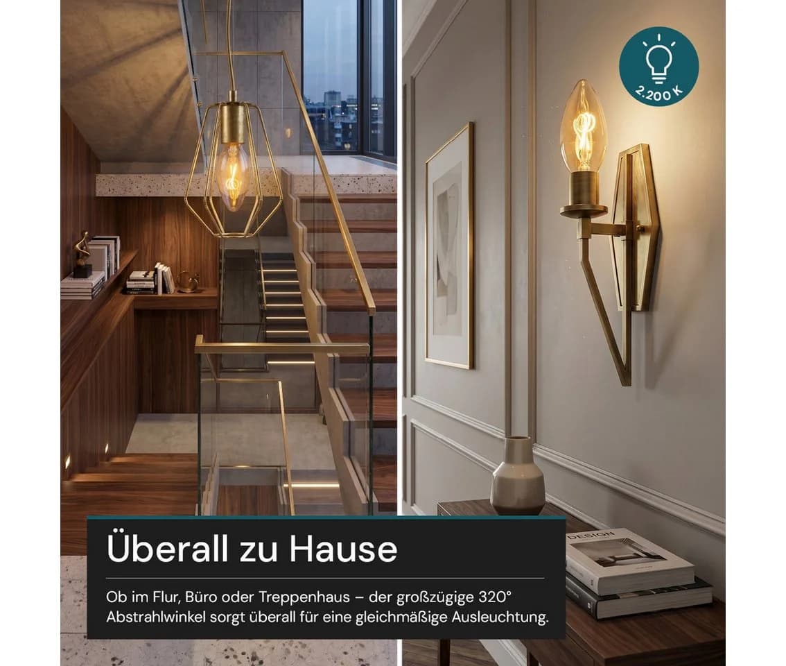 LUXULA LED-Leuchtmittel E14 3W 2200K Warmweiß Bernsteinglas Dimmbar - Bild 5