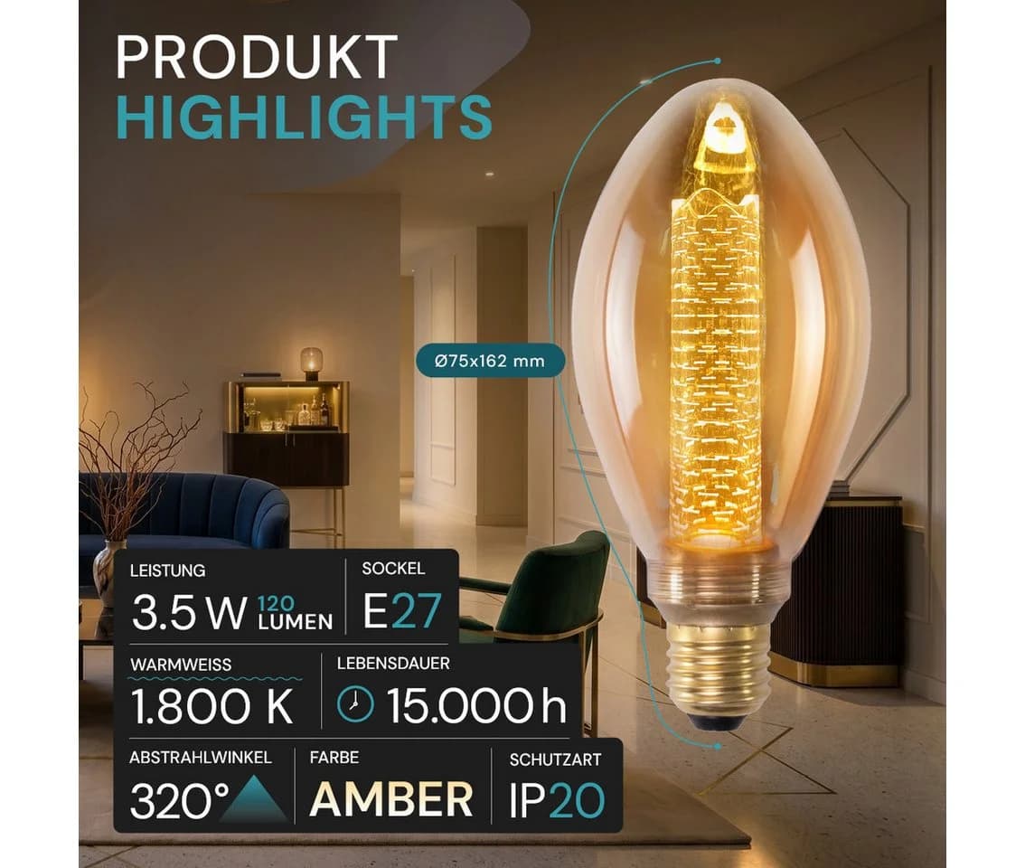 LUXULA LED-Leuchtmittel E27 3,5 W 1800 K Warmweiß Vintage