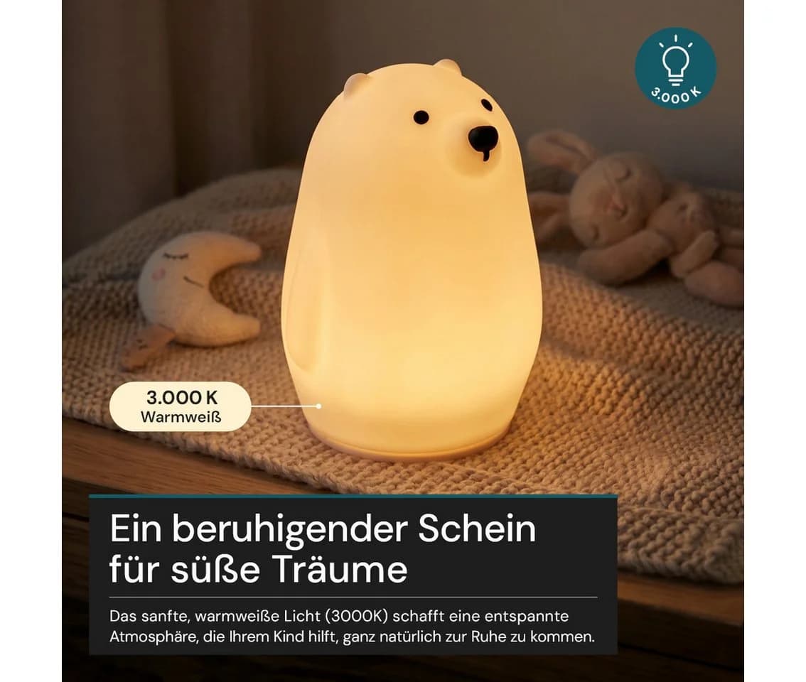 LUXULA LED Nachttischlampe Eisbär Weiß Silikon Dimmbar Akku - Bild 4