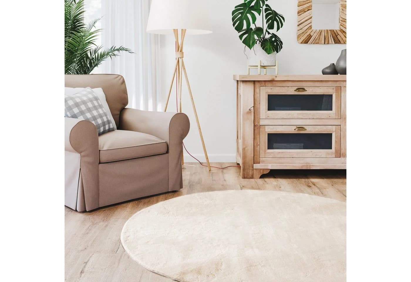Interiyou Fellteppich Fargo Rund Beige Waschen