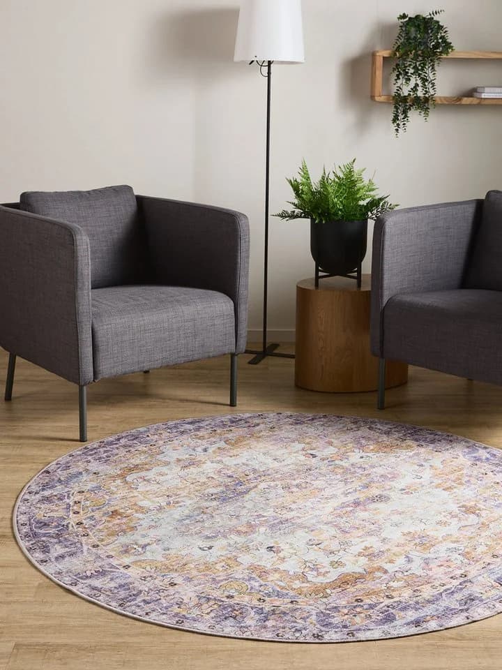 Interiyou Teppich Gent Rund Vintage Kurzflor Multicolor/Lila