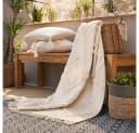 Wohndecke Boho Stil Webdecke Creme Makramee Bild 1
