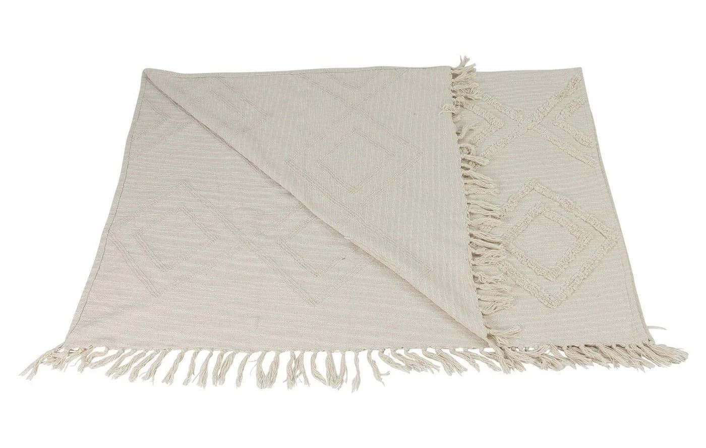 Wohndecke Boho Stil Webdecke Creme Makramee - Bild 3