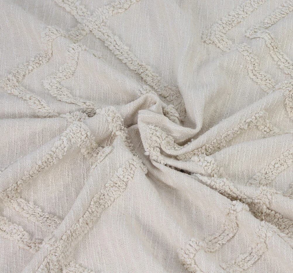 Wohndecke Boho Stil Webdecke Creme Makramee - Bild 4