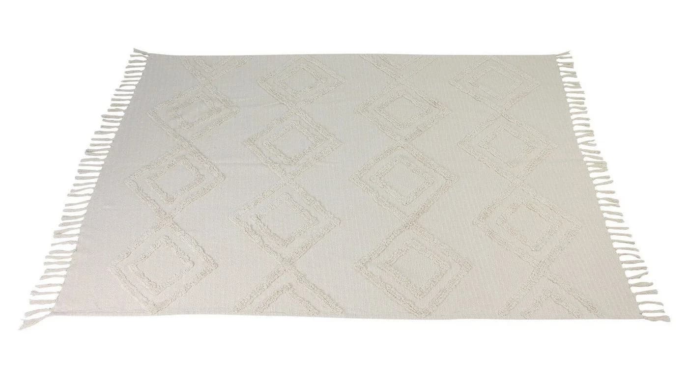 Wohndecke Boho Stil Webdecke Creme Makramee - Bild 5