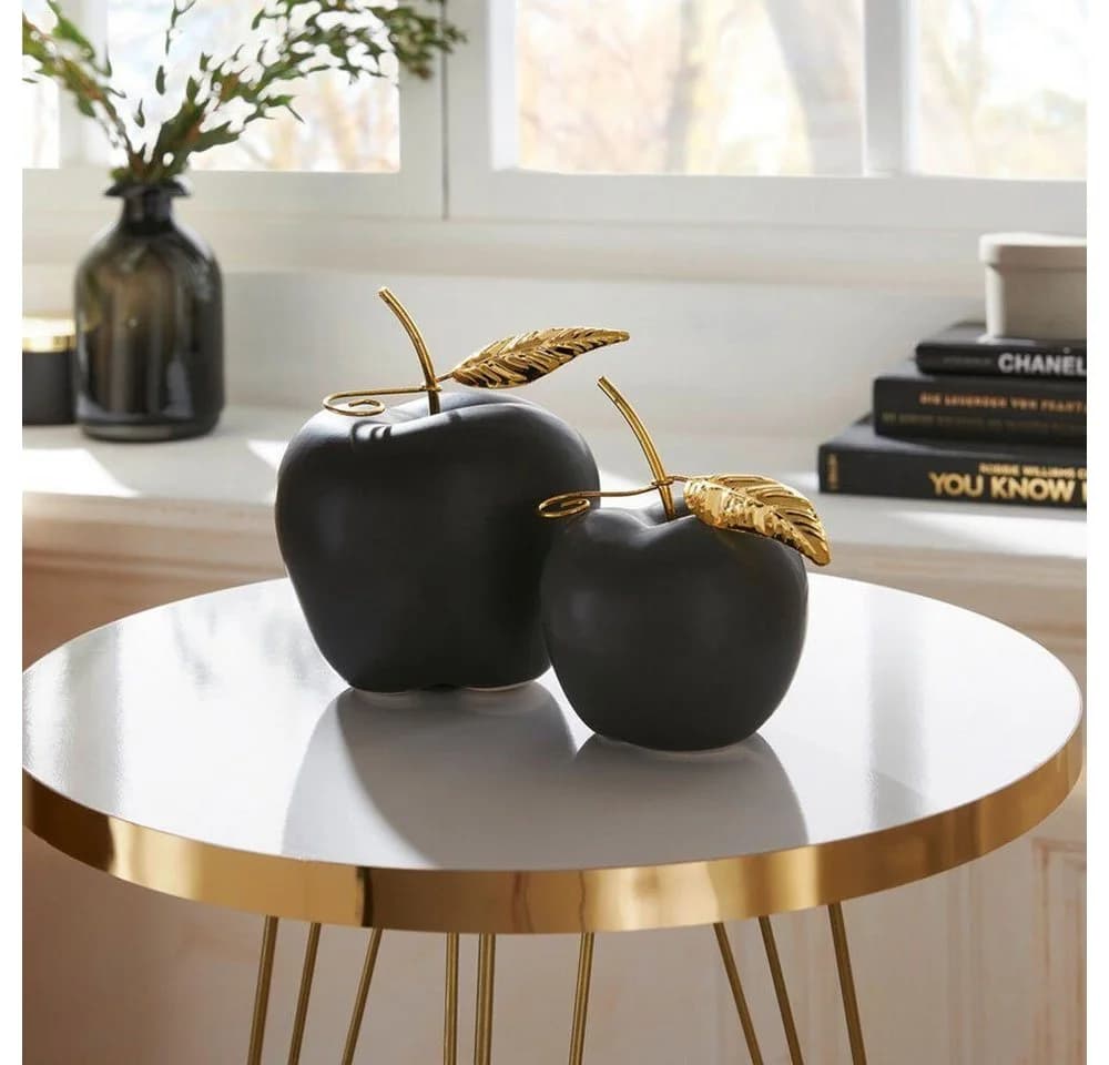 Home-trends24.de Dekofigur Apfel Schwarz Gold 2er Set