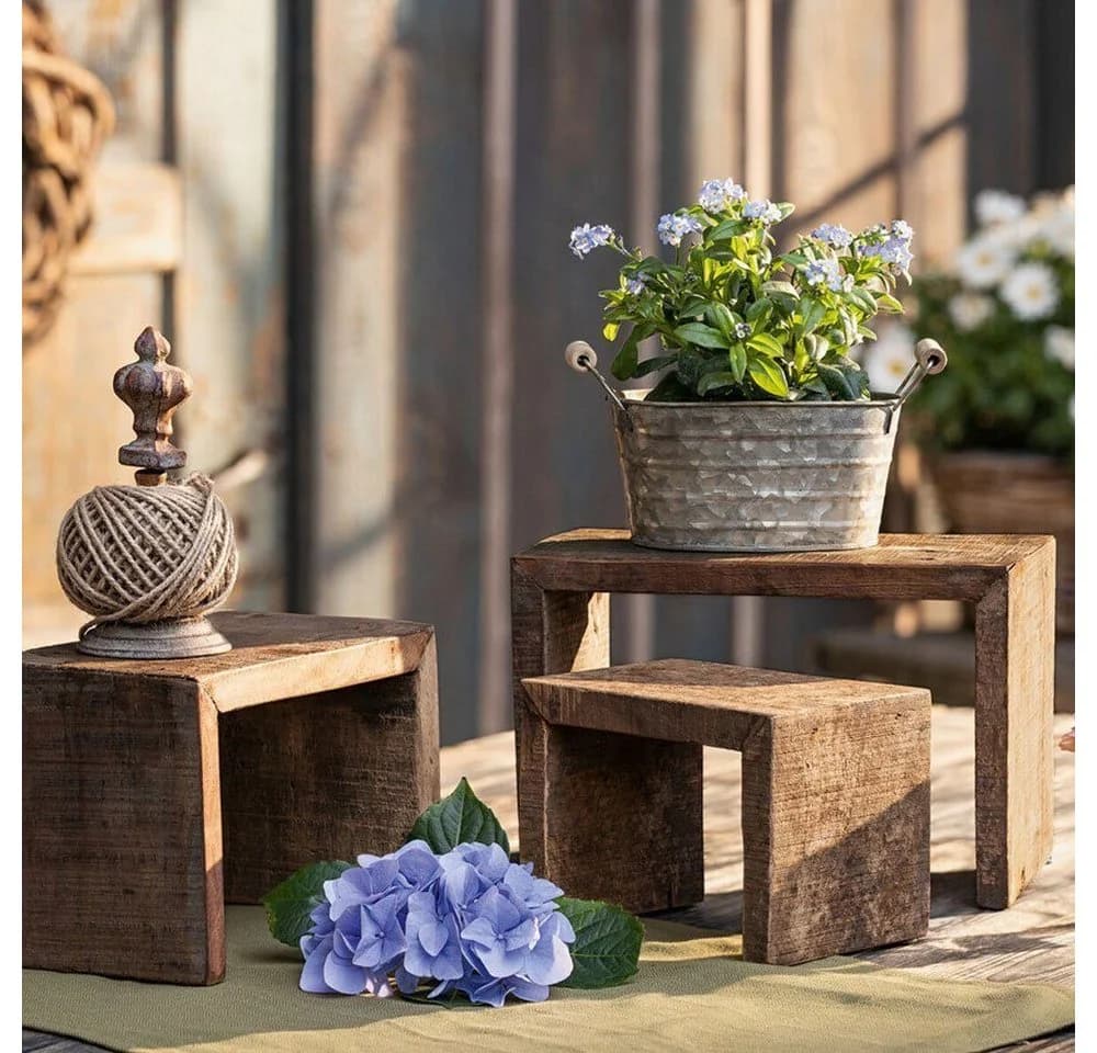 Home-trends24.de Blumenbank 3er Set Rustikal Dunkelbraun Holz