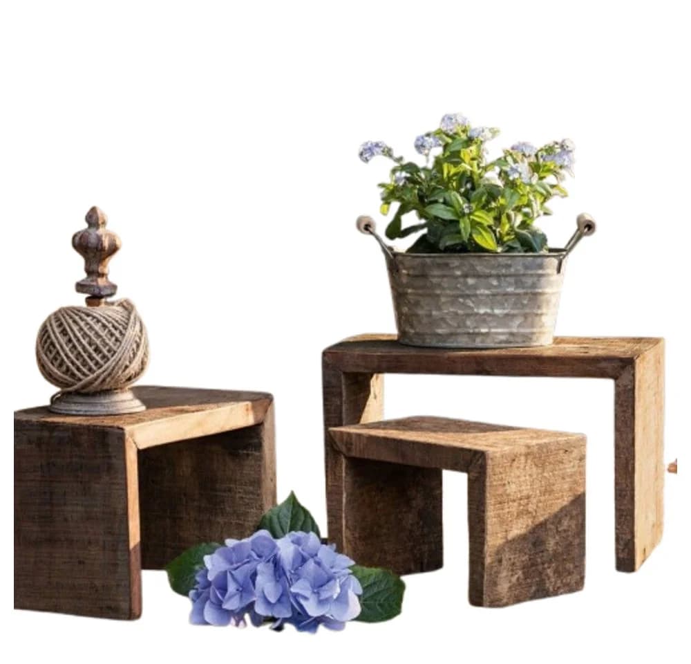 Home-trends24.de Blumenbank 3er Set Rustikal Dunkelbraun Holz - Bild 2